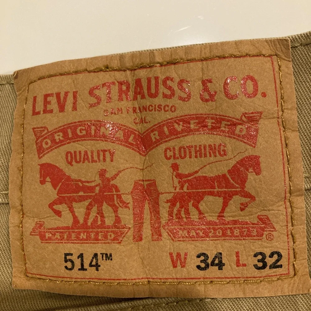 LEVI Jeans 514 Men 34x32 (Fits 34x31) Tan Khaki Stretch Straight Fit Cowboy‎